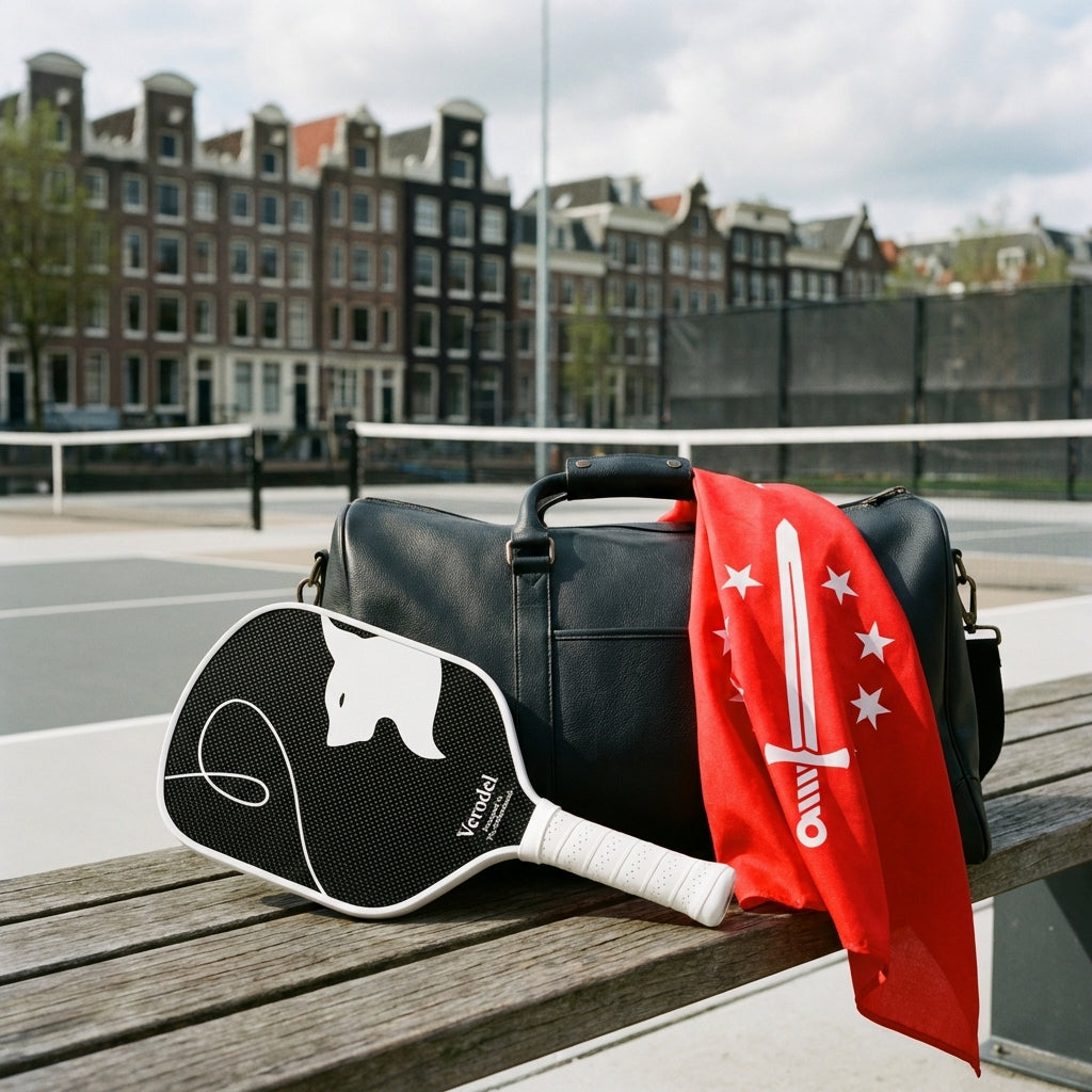 een paddle en tas met de vlag van pickleball haarlem
