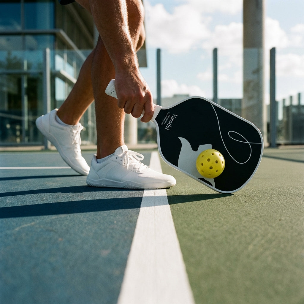 vrouw met een paddle bij de pickleball kitchen zone regels