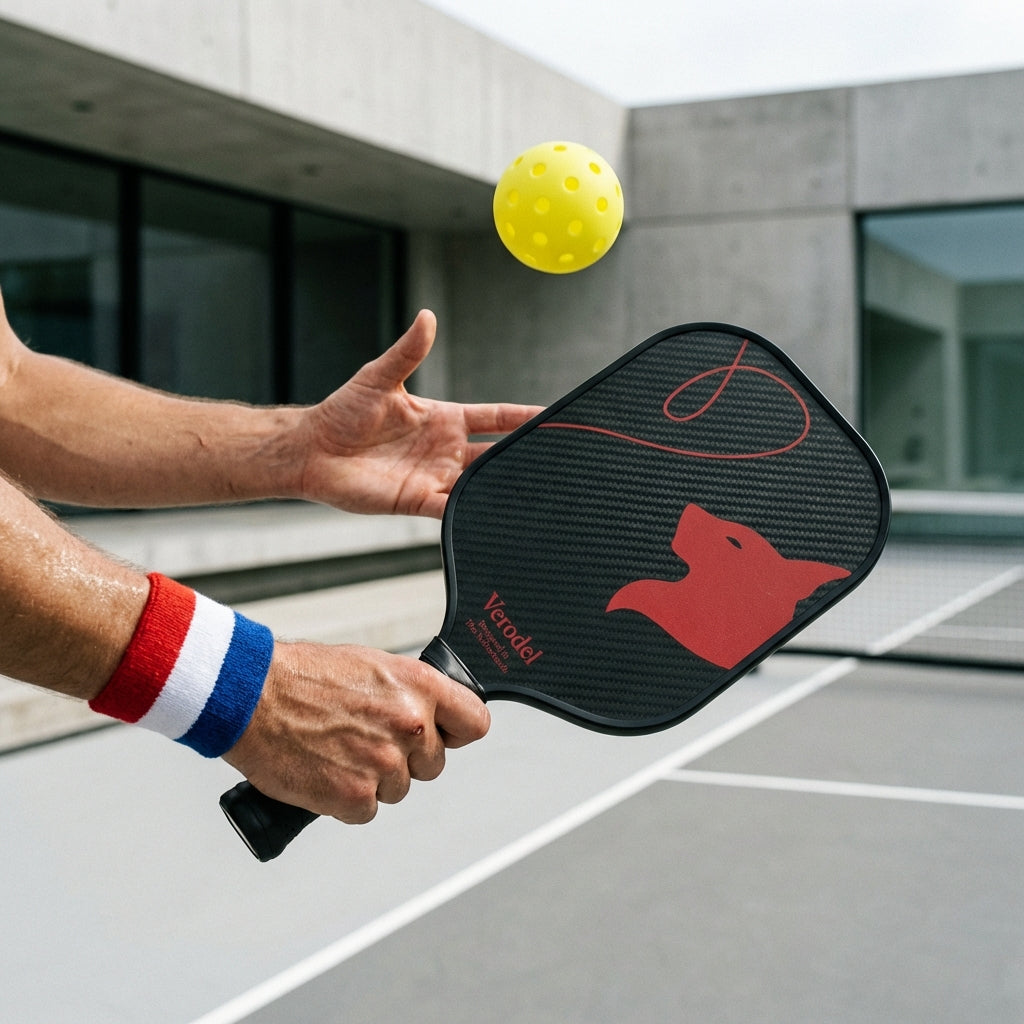 pickleball nederland speler met een nederlands polsbandje en paddle
